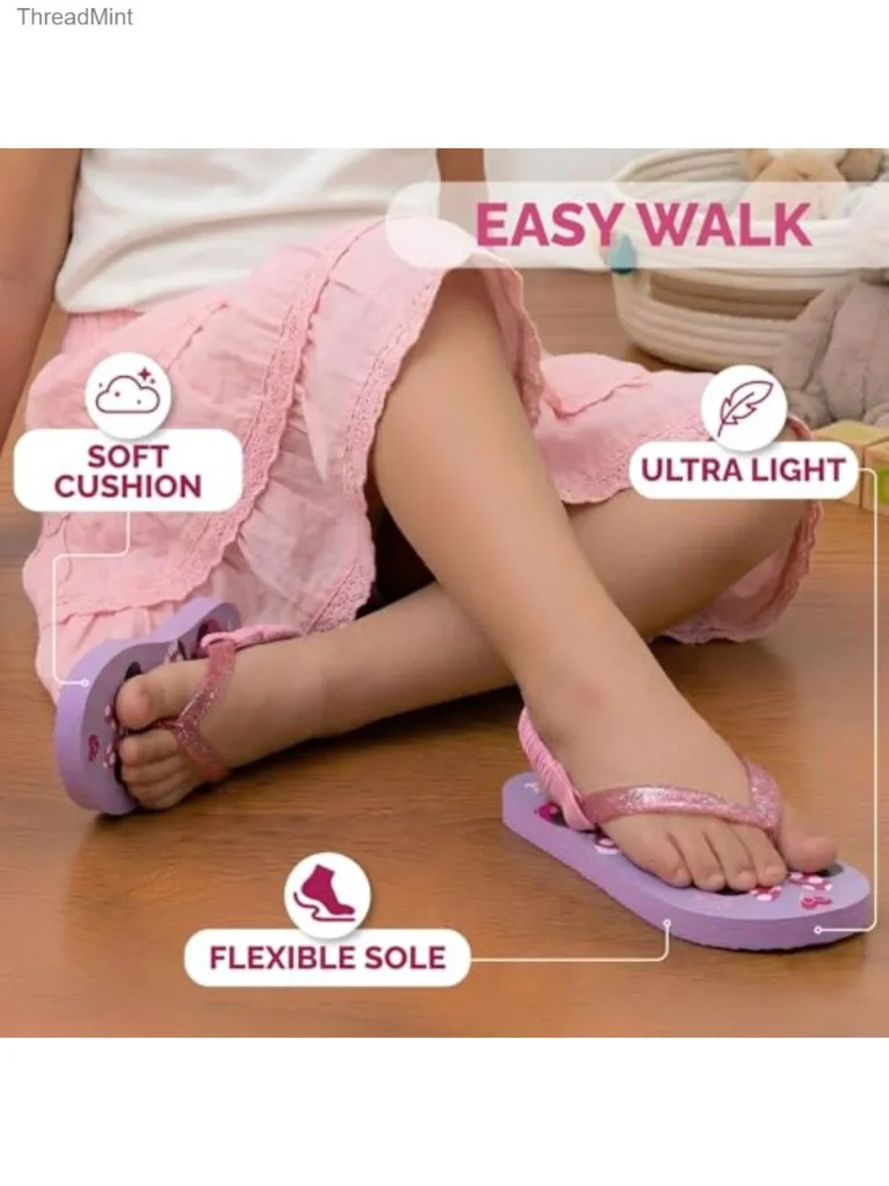 Girls Minnie Mouse Flip Flop Sandals with Backstrap for Beach Pool